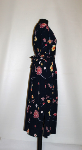 Rochie bleumarin cu print floral – vintage anii ’90, viscose - Img 2