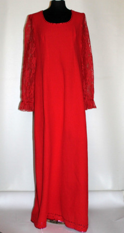 Rochie de seară roșie cu mâneci din dantelă – vintage anii ’60