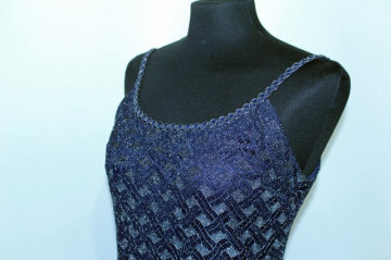 Rochie de seara vintage bleumarin cu lame anii '70