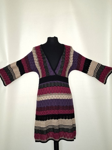 Rochie din tricot dantelat repro anii ’70 – mini retro violet & bej - Img 7