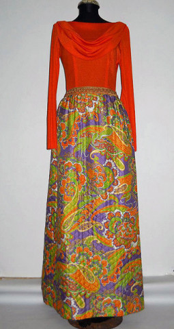 Rochie maxi vintage portocalie matlasata anii '60