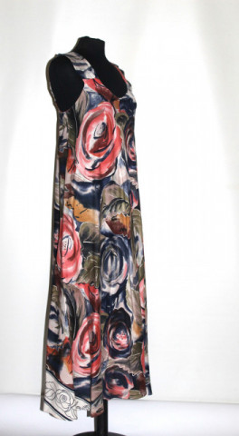 Rochie retro din viscose cu print floral roz și albastru – anii ’90 - Img 4