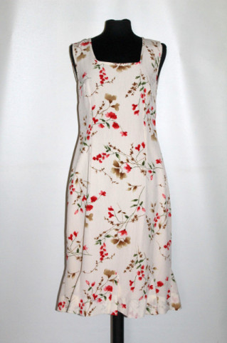 Rochie retro midi cu print floral roșu pe fond crem – vibe ’90