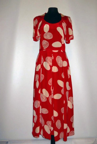 Rochie retro rosie cercuri ivoire anii '80