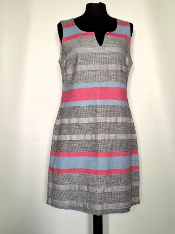 Rochie Rick Cardona repro anii 70, dungi gri, bleu și roz