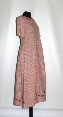 Rochie stil barn dress Anne‑Loup din pânză de bumbac cu carouri maro‑alb – anii ’90 - Img 4