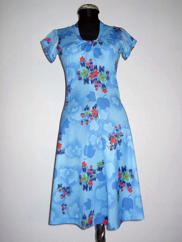 Rochie vintage albastra frunze si flori anii '70