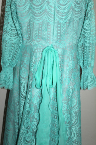 Rochie vintage de ocazie Kleemeier Hof – dantelă verde caraibe, anii ’70 - Img 3