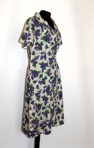 Rochie vintage din lână cu flori violet – anii ’60, realizată manual - Img 4