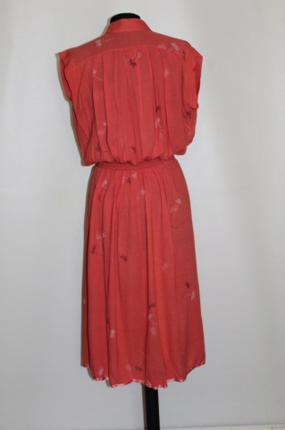 Rochie vintage din mătase naturală cărămizie cu flori – anii ’70 - Img 3