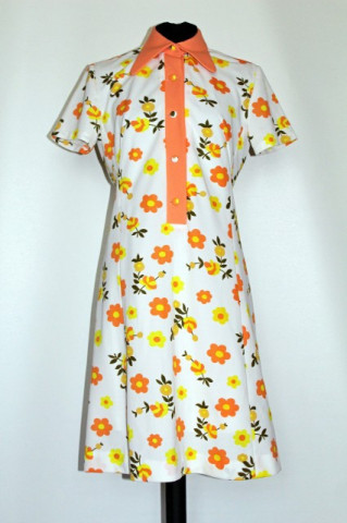 Rochie vintage flori portocalii "Diolen Loft" anii '70