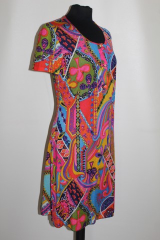Rochie vintage psihedelic multicolor anii ’70 – nylon retro vibrant - Img 4
