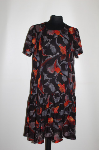 Rochie vintage talie joasă anii ’70 – crepe nylon cu print vegetal stilizat