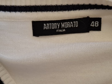 Vestă retro tricot fin Antony Moratto – alb cu dungi bleumarin - Img 7