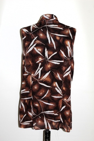 Bluză cu print vegetal stilizat – anii ’80–’90, chiffon maro - Img 4