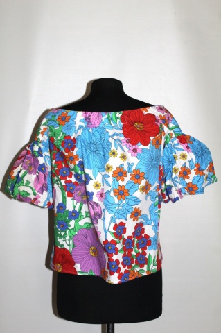 Bluză florală multicoloră repro – stil anii ’60, din poplin de bumbac - Img 4