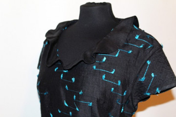 Bluza ornamente turcoaz in relief repro anii '50