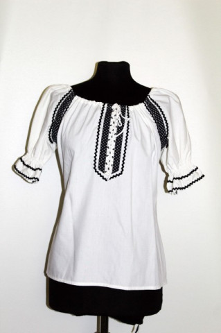 Bluza vintage stil etnic alb cu negru anii '70