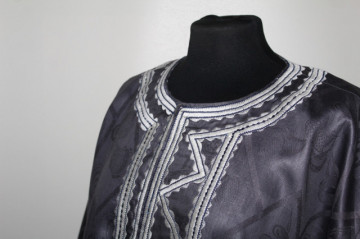 Caftan vintage gri din mătase naturală cu broderie – anii ’40 - Img 5