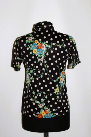 Cămașă cu buline și print floral – anii ’70, guler supradimensionat - Img 3