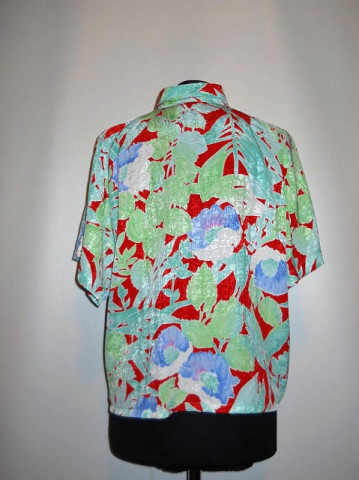 Camasa retro print vegetal rosu si verde anii '80