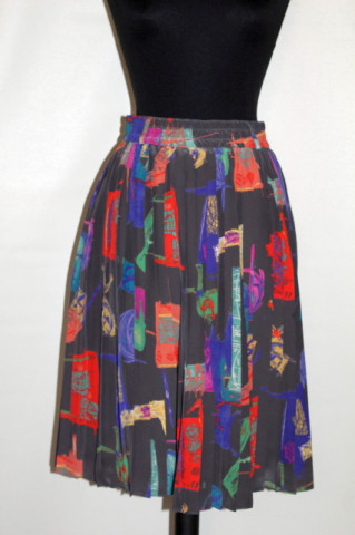 Fustă plisată retro cu print abstract – anii ’80