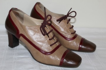 Ghetuțe stil pin‑up bicolor – piele naturală moale, vintage chic