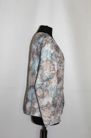 Jachetă din brocart bleu – retro anii ’80, floral stilizat - Img 2