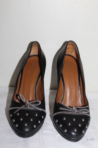Pantofi piele naturală Via Montenapoleone – negri cu ținte argintii, vintage - Img 2