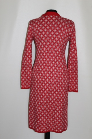 Pardesiu tricotat alb-roșu cu print geometric – anii ’70 - Img 2