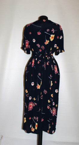 Rochie bleumarin cu print floral – vintage anii ’90, viscose - Img 3