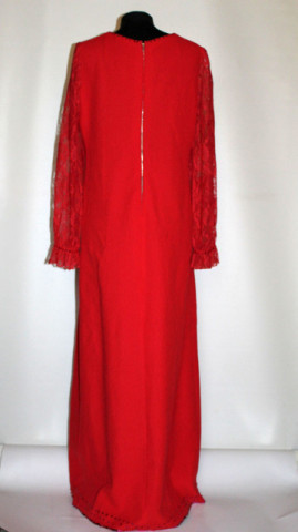 Rochie de seară roșie cu mâneci din dantelă – vintage anii ’60 - Img 2