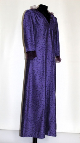 Rochie de seară violet cu volănașe – voal & jacquard, anii ’70 - Img 4