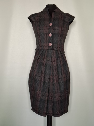 Rochie Laura Cool repro anii 50, carouri roz și verde închis