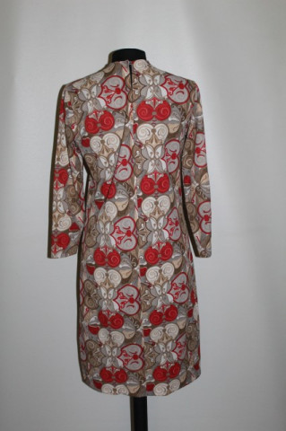 Rochie print geometric kaki si rosu anii '60