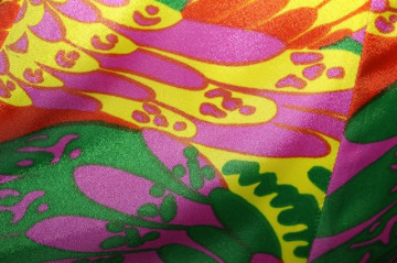 Rochie print psihedelic fucsia cu galben anii '60