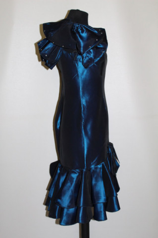 Rochie retro de ocazie albastru metalizat cu funda decorativa anii '80