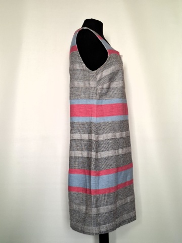 Rochie Rick Cardona repro anii 70, dungi gri, bleu și roz - Img 2