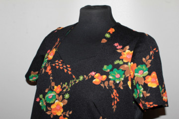 Rochie vintage – print floral portocaliu și verde, anii ’60‑’70 - Img 6