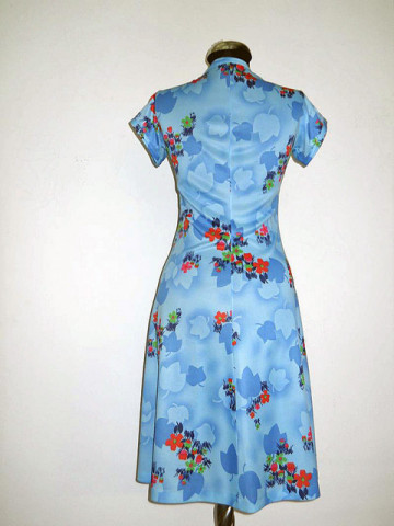 Rochie vintage albastra frunze si flori anii '70