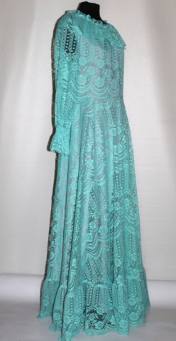 Rochie vintage de ocazie Kleemeier Hof – dantelă verde caraibe, anii ’70 - Img 4