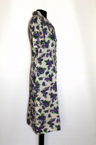 Rochie vintage din lână cu flori violet – anii ’60, realizată manual - Img 2