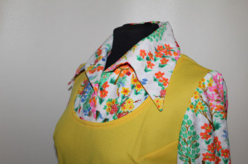 Rochie vintage galbena cu suprapunere tip sarafan anii '60