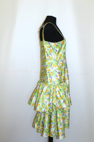 Rochie vintage print frunze și volane anii ’80 – bumbac satinat, stil retro - Img 2