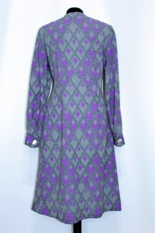 Rochie vintage print geometric violet si gri anii '60