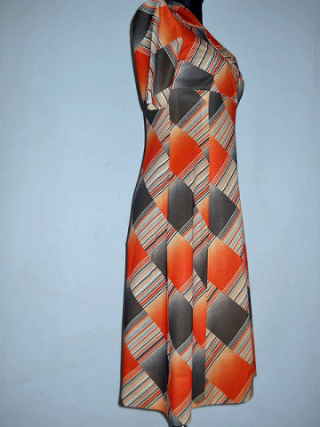 Rochie vintage print grafic portocaliu anii '60