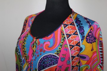 Rochie vintage print psihedelic multicolor anii 70 - Img 5