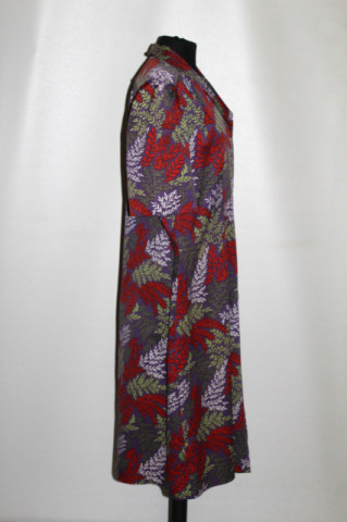 Rochie vintage print vegetal cărămiziu cu violet și oliv – anii ’70 - Img 2