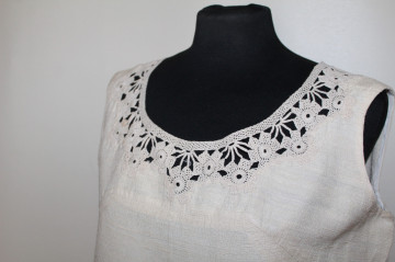 Rochie vintage șantung ivoire anii ’50-’60 – mătase naturală, dantelă manuală - Img 4