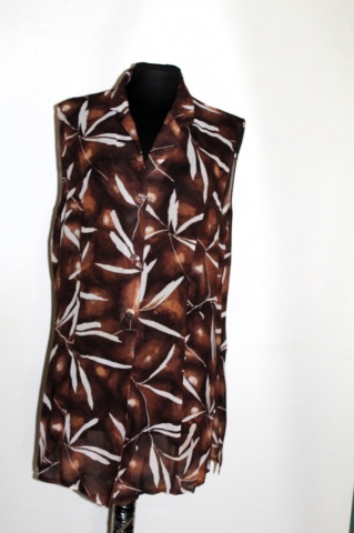 Bluză cu print vegetal stilizat – anii ’80–’90, chiffon maro - Img 2